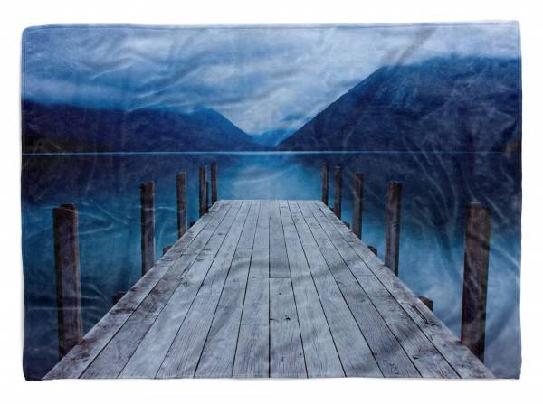 Paul Sinus Art Handtuch Strandhandtuch Saunatuch Kuscheldecke mit Fotomotiv Bergsee Steg Natur