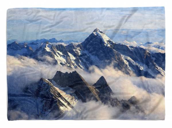 Paul Sinus Art Handtuch Strandhandtuch Saunatuch Kuscheldecke mit Fotomotiv Berge Nebel Berggipfel