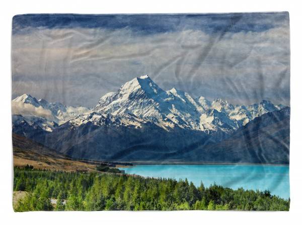 Paul Sinus Art Handtuch Strandhandtuch Saunatuch Kuscheldecke mit Fotomotiv Berge See Natur