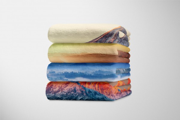 Paul Sinus Art Handtuch Strandhandtuch Saunatuch Kuscheldecke mit Fotomotiv Bergkette Bäume Nebel Natur Rabatte dieses Monats