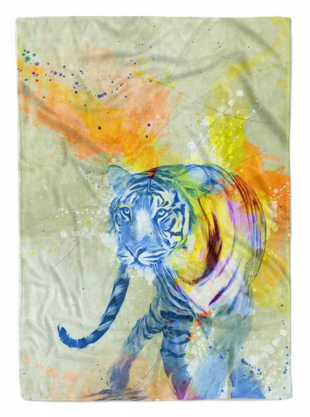 Paul Sinus Art Handtuch Strandhandtuch Saunatuch Kuscheldecke SplashArt Tier Serie Kunstvoll Tiger Motiv