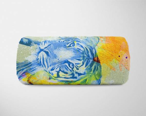 Paul Sinus Art Handtuch Strandhandtuch Saunatuch Kuscheldecke SplashArt Tier Serie Kunstvoll Tiger Motiv Neuheiten