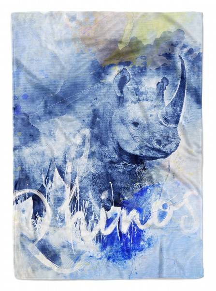 Paul Sinus Art Handtuch Strandhandtuch Saunatuch Kuscheldecke SplashArt Tier Serie Kunstvoll Rhinos Moti