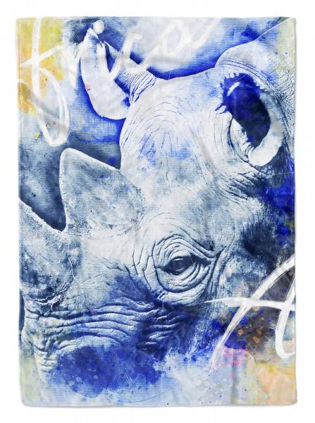Paul Sinus Art Handtuch Strandhandtuch Saunatuch Kuscheldecke SplashArt Tier Serie Kunstvoll Rhino Motiv