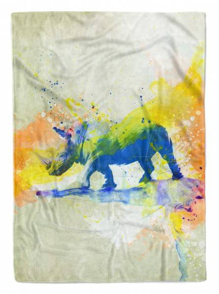 Paul Sinus Art Handtuch Strandhandtuch Saunatuch Kuscheldecke SplashArt Tier Serie Kunstvoll Rhino I Mot