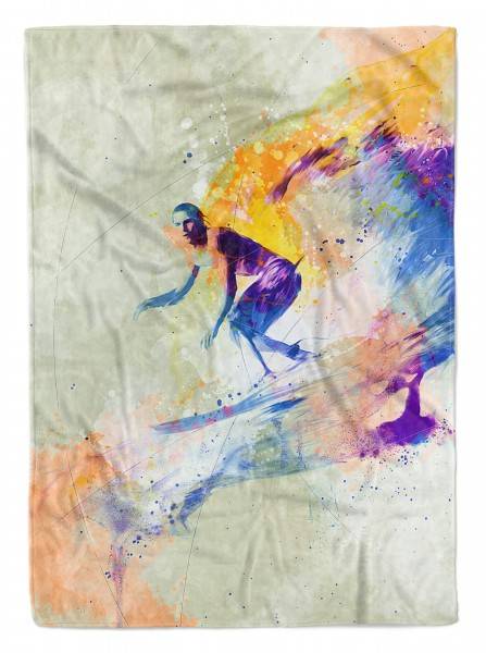 Paul Sinus Art SplashArt Sport Handtuch Strandhandtuch Saunatuch Kuscheldecke Kunstvoll Surfer Sporthand