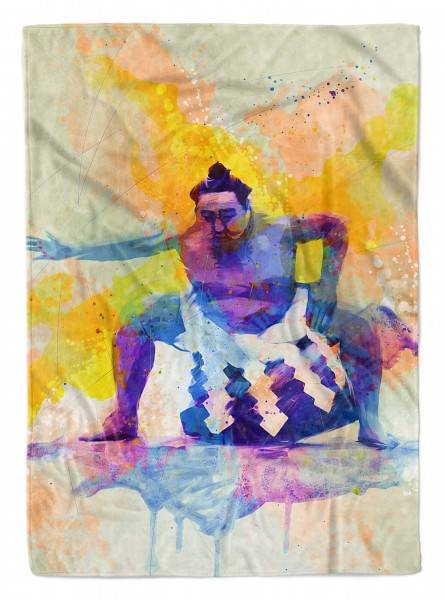 Paul Sinus Art SplashArt Sport Handtuch Strandhandtuch Saunatuch Kuscheldecke Kunstvoll Sumo Sporthandtu