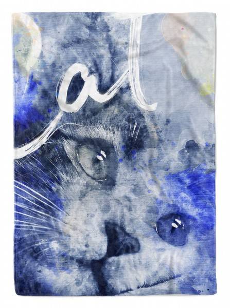 Paul Sinus Art Handtuch Strandhandtuch Saunatuch Kuscheldecke SplashArt Tier Serie Kunstvoll Cat VI Moti