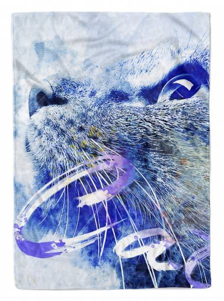 Paul Sinus Art Handtuch Strandhandtuch Saunatuch Kuscheldecke SplashArt Tier Serie Kunstvoll Cat II Moti