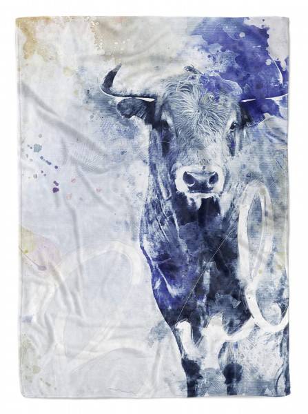 Paul Sinus Art Handtuch Strandhandtuch Saunatuch Kuscheldecke SplashArt Tier Serie Kunstvoll Bull II Mot