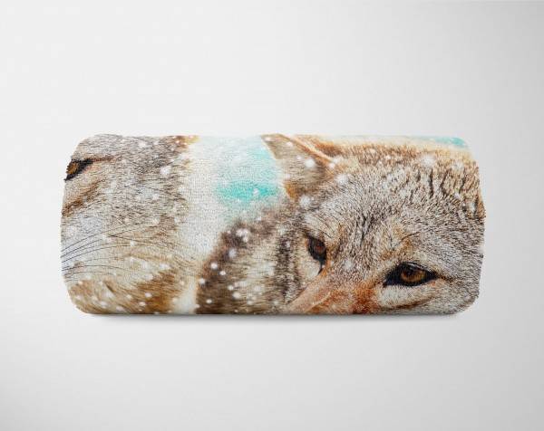 Paul Sinus Art Handtuch Strandhandtuch Saunatuch Kuscheldecke mit Tiermotiv zwei Füchse Schnee Nur noch ein Tag übrig
