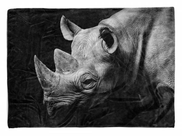 Paul Sinus Art Handtuch Strandhandtuch Saunatuch Kuscheldecke mit Tiermotiv Nashorn Schwarz We