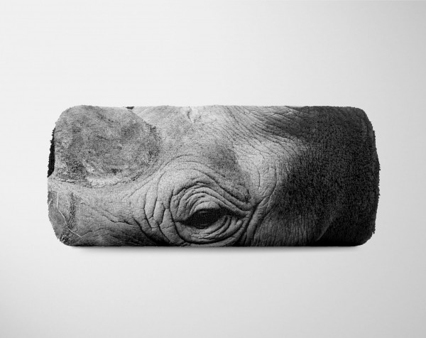 Paul Sinus Art Handtuch Strandhandtuch Saunatuch Kuscheldecke mit Tiermotiv Nashorn Schwarz We Riesige Rabatte