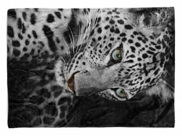 Paul Sinus Art Handtuch Strandhandtuch Saunatuch Kuscheldecke mit Tiermotiv Jaguar Schwarz Wei