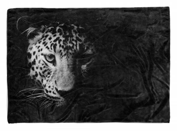 Paul Sinus Art Handtuch Strandhandtuch Saunatuch Kuscheldecke mit Tiermotiv Jaguar Schwarz Wei