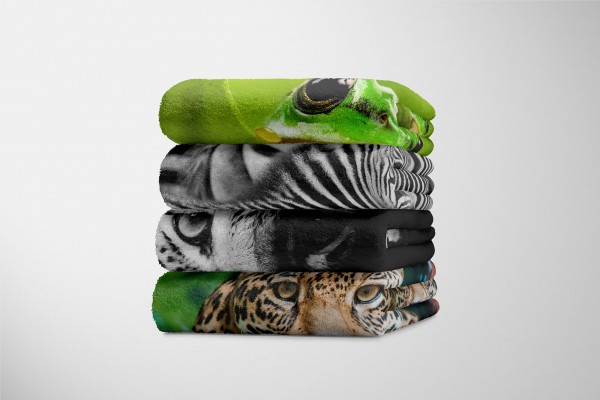 Paul Sinus Art Handtuch Strandhandtuch Saunatuch Kuscheldecke mit Tiermotiv Jaguar Schwarz Wei Begrenzt auf 3 Tage