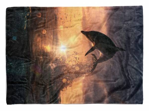 Paul Sinus Art Handtuch Strandhandtuch Saunatuch Kuscheldecke mit Tiermotiv Delfin springt aus