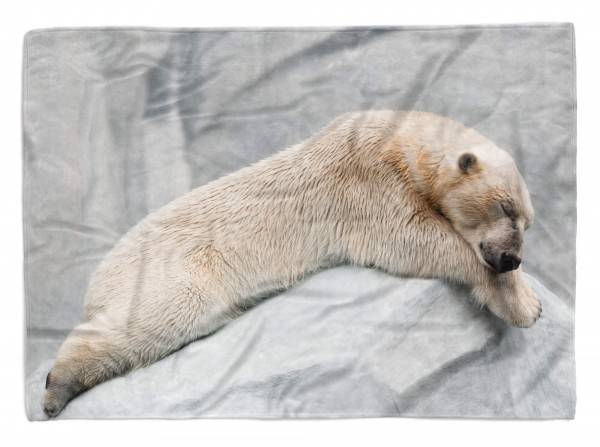 Paul Sinus Art Handtuch Strandhandtuch Saunatuch Kuscheldecke mit Tiermotiv Eisbär hält ein Sc