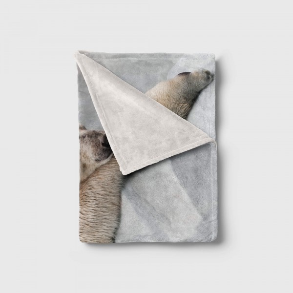 Paul Sinus Art Handtuch Strandhandtuch Saunatuch Kuscheldecke mit Tiermotiv Eisbär hält ein Sc Im Verkauf