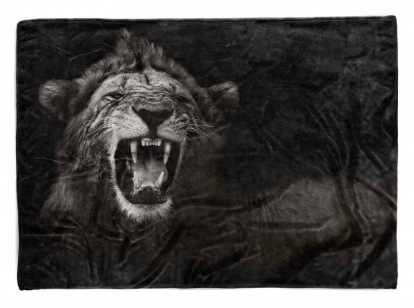 Paul Sinus Art Handtuch Strandhandtuch Saunatuch Kuscheldecke mit Tiermotiv Löwe brüllt
