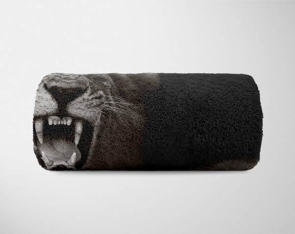 Paul Sinus Art Handtuch Strandhandtuch Saunatuch Kuscheldecke mit Tiermotiv Löwe brüllt zollfrei