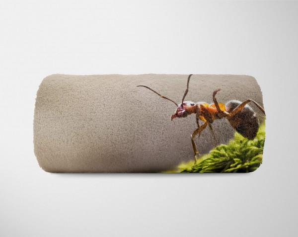 Paul Sinus Art Handtuch Strandhandtuch Saunatuch Kuscheldecke mit Tiermotiv Ameise Wald Makrof 2025