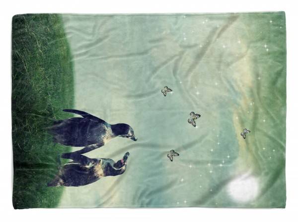 Paul Sinus Art Handtuch Strandhandtuch Saunatuch Kuscheldecke mit Tiermotiv Pinguine Schmetter