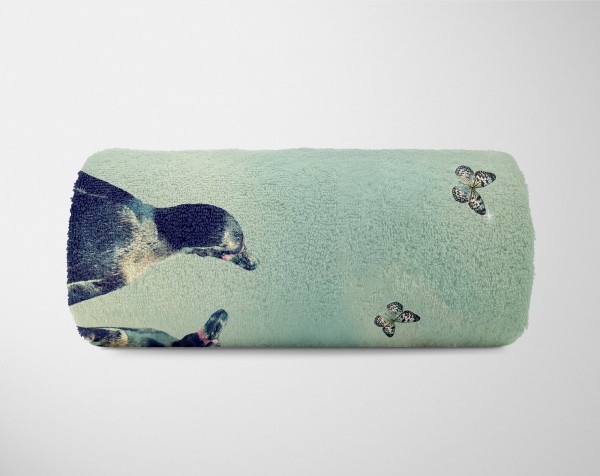 Paul Sinus Art Handtuch Strandhandtuch Saunatuch Kuscheldecke mit Tiermotiv Pinguine Schmetter Verkauf