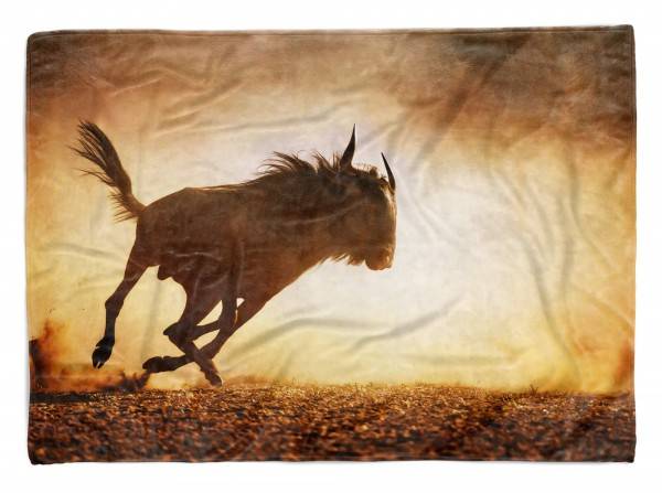 Paul Sinus Art Handtuch Strandhandtuch Saunatuch Kuscheldecke mit Tiermotiv Gnu Wildnis