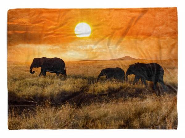 Paul Sinus Art Handtuch Strandhandtuch Saunatuch Kuscheldecke mit Tiermotiv Elefanten Afrika S