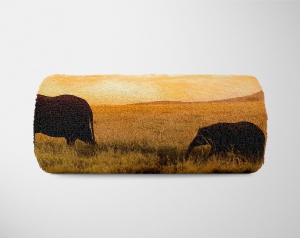 Paul Sinus Art Handtuch Strandhandtuch Saunatuch Kuscheldecke mit Tiermotiv Elefanten Afrika S im Angebot