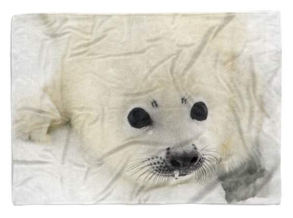 Paul Sinus Art Handtuch Strandhandtuch Saunatuch Kuscheldecke mit Tiermotiv Robbenbaby Süß Fla