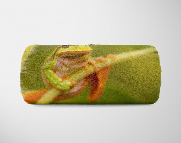 Paul Sinus Art Handtuch Strandhandtuch Saunatuch Kuscheldecke mit Tiermotiv Frosch Grün Blitzverkäufe