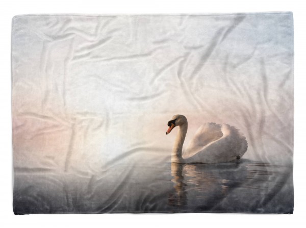 Paul Sinus Art Handtuch Strandhandtuch Saunatuch Kuscheldecke mit Tiermotiv schöner Schwan See