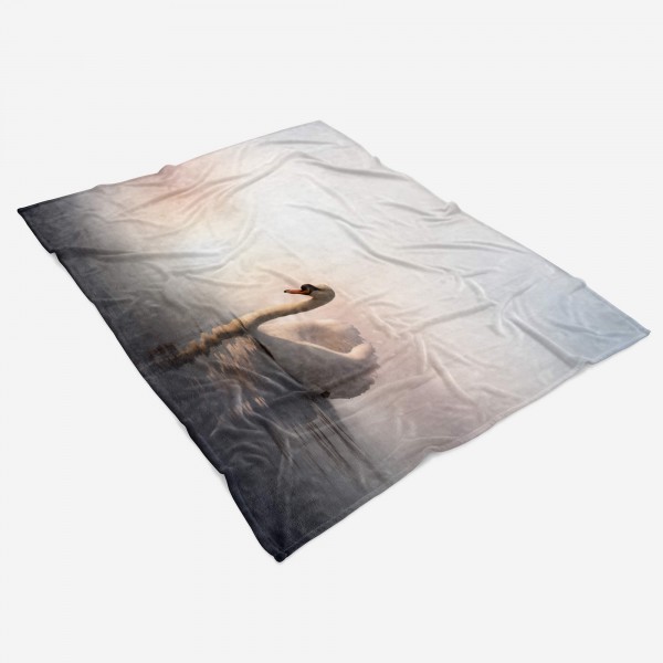 Paul Sinus Art Handtuch Strandhandtuch Saunatuch Kuscheldecke mit Tiermotiv schöner Schwan See Fabrikpreis
