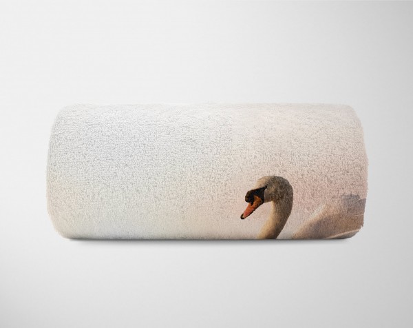 Paul Sinus Art Handtuch Strandhandtuch Saunatuch Kuscheldecke mit Tiermotiv schöner Schwan See Fabrikpreis