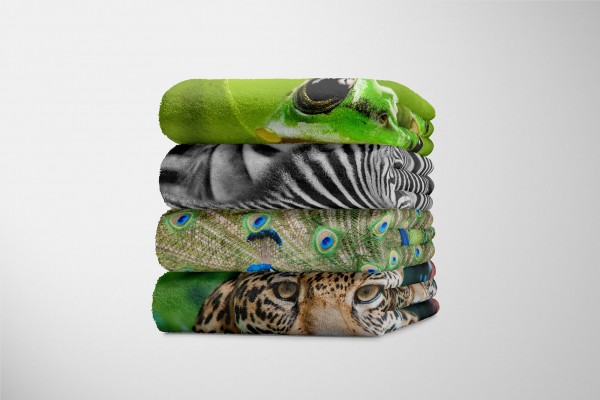 Paul Sinus Art Handtuch Strandhandtuch Saunatuch Kuscheldecke mit Tiermotiv Pfau schönes Feder Rabatt
