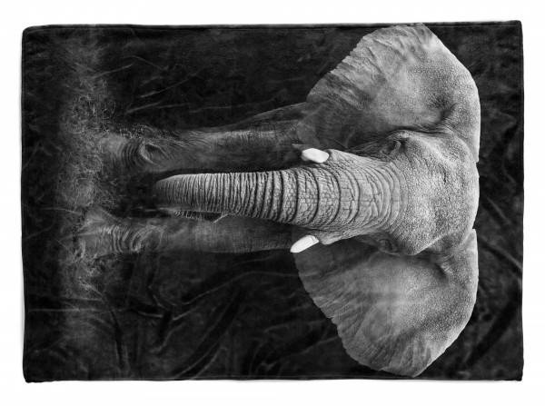Paul Sinus Art Handtuch Strandhandtuch Saunatuch Kuscheldecke mit Tiermotiv Elefant Schwarz We