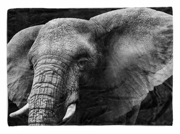 Paul Sinus Art Handtuch Strandhandtuch Saunatuch Kuscheldecke mit Tiermotiv Elefant Schwarz We