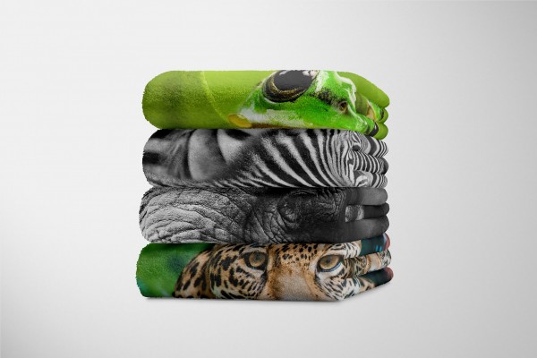 Paul Sinus Art Handtuch Strandhandtuch Saunatuch Kuscheldecke mit Tiermotiv Elefant Schwarz We Großer Ausverkauf
