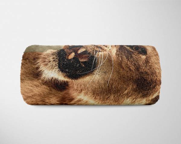 Paul Sinus Art Handtuch Strandhandtuch Saunatuch Kuscheldecke mit Tiermotiv Löwin Wildnis Exklusivangebot