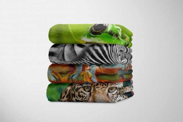 Paul Sinus Art Handtuch Strandhandtuch Saunatuch Kuscheldecke mit Tiermotiv drei Frösche hänge Saisonschlussverkauf