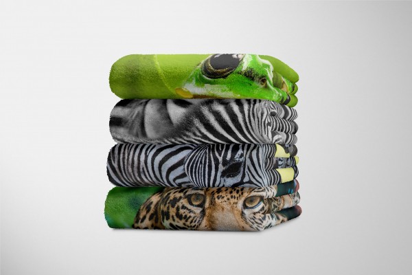 Paul Sinus Art Handtuch Strandhandtuch Saunatuch Kuscheldecke mit Tiermotiv Zebras Afrika Sonn Black Friday
