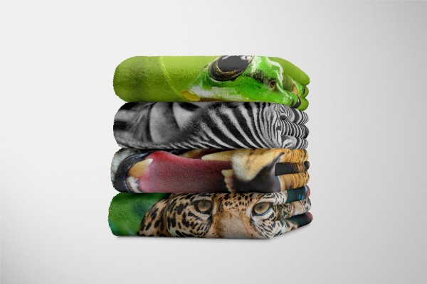 Paul Sinus Art Handtuch Strandhandtuch Saunatuch Kuscheldecke mit Tiermotiv Jaguar Raubkatze Cyber Monday