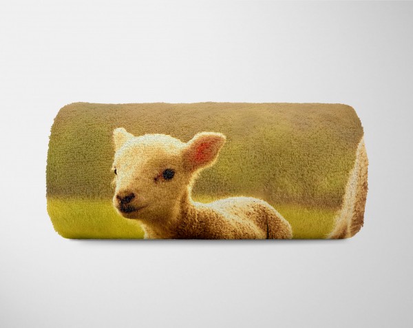 Paul Sinus Art Handtuch Strandhandtuch Saunatuch Kuscheldecke mit Tiermotiv süße Lämmchen Muttertagsangebot