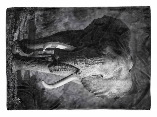 Paul Sinus Art Handtuch Strandhandtuch Saunatuch Kuscheldecke mit Tiermotiv Elefant Schwarz We