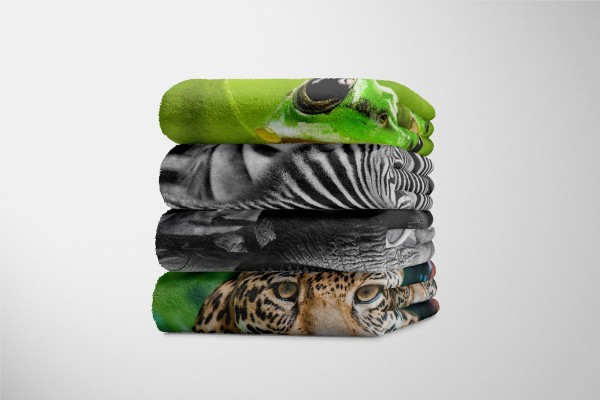 Paul Sinus Art Handtuch Strandhandtuch Saunatuch Kuscheldecke mit Tiermotiv Elefant Schwarz We Zeitlich begrenztes Angebot
