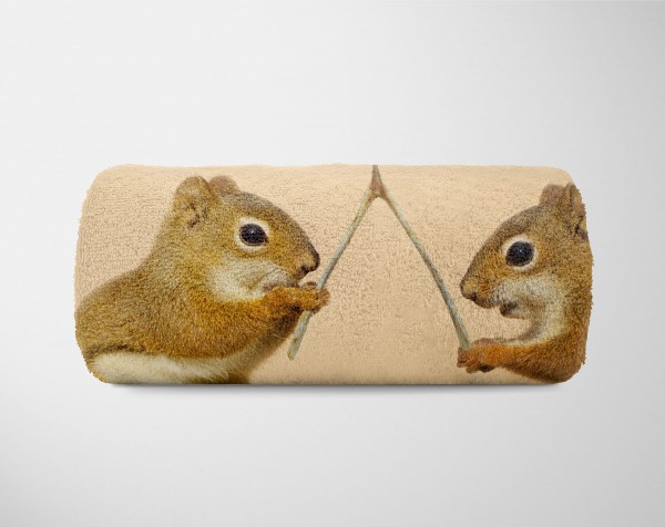 Paul Sinus Art Handtuch Strandhandtuch Saunatuch Kuscheldecke mit Tiermotiv Eichhörnchen Süß Exklusive Angebote