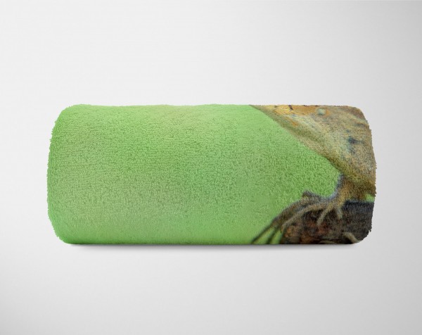 Paul Sinus Art Handtuch Strandhandtuch Saunatuch Kuscheldecke mit Tiermotiv Leguan Echse Blitzangebot