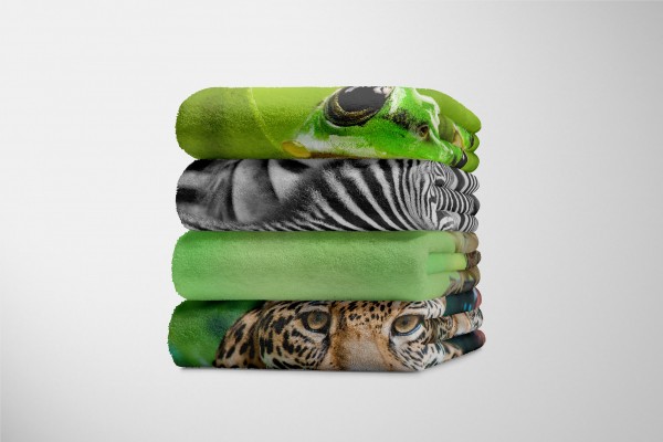 Paul Sinus Art Handtuch Strandhandtuch Saunatuch Kuscheldecke mit Tiermotiv Leguan Echse Blitzangebot
